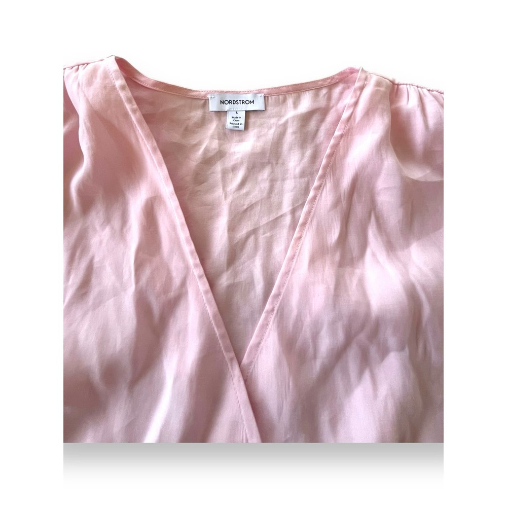 Nordstrom V-Neck Long Sleeve Button-Up Modal Blouse | Pale Pink, Sz L New - Picture 7 of 9
